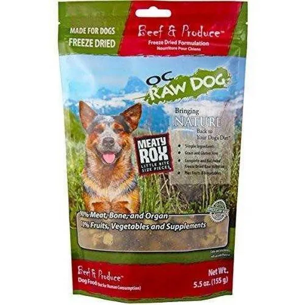 5.5 oz. OC Raw Freeze Dried Beef & Produce Meaty Rox - Treats